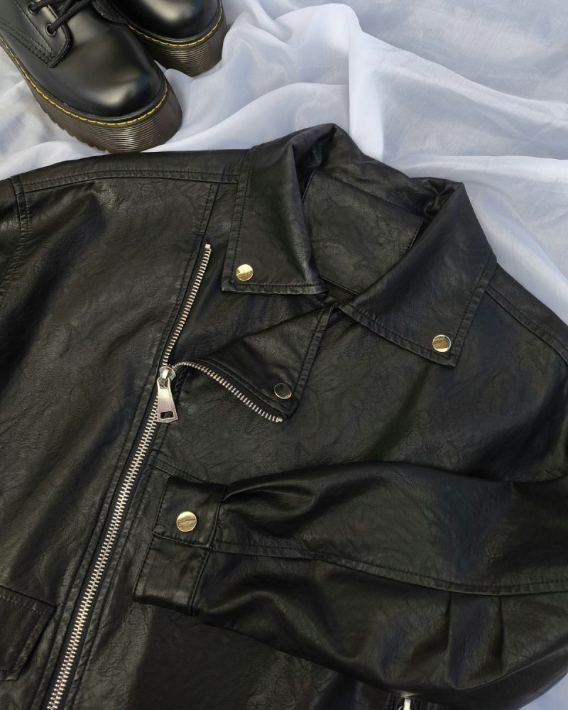 Harley-Davidson xhaketë lëkure e zezë Y2K